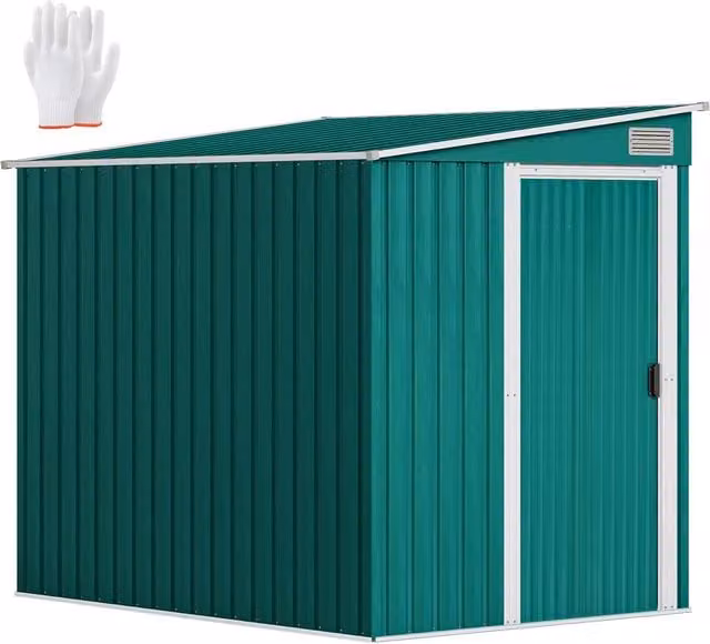 Rolipo Green Galvanised Metal Pent Shed with Sliding Door – 1