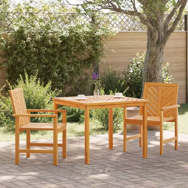 Berkfield Home 3 Piece Brown Acacia Wood Garden Dining Set with Square Table and Chairs – 1