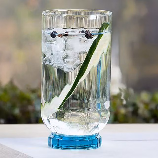 Bormioli Rocco Florian Blue Geometric Highball Tumbler Glasses, 430 ml, Set of 12