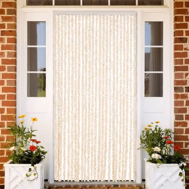 Berkfield Home Chenille Fly Curtain in Beige and White, W: 100 cm, H: 220 cm – 1