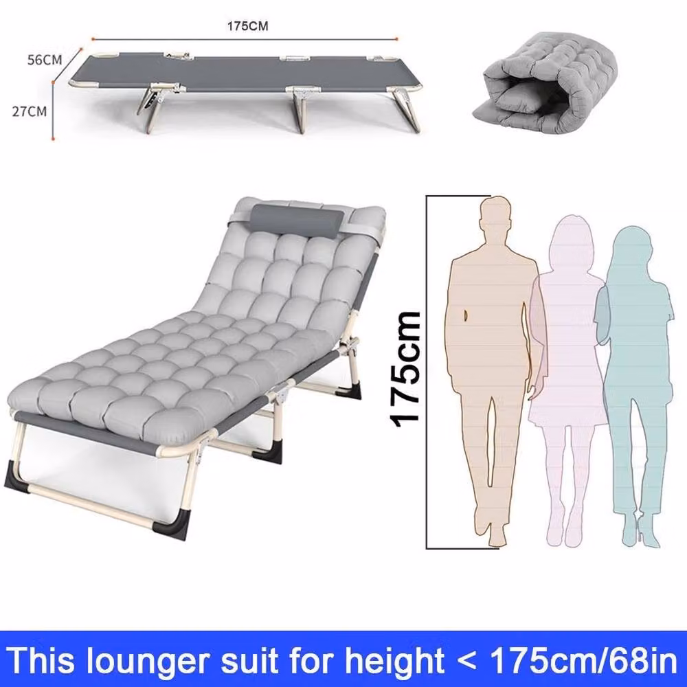 PAWNORA Single Folding Sun Lounger with Adjustable Headrest in Grey – 2