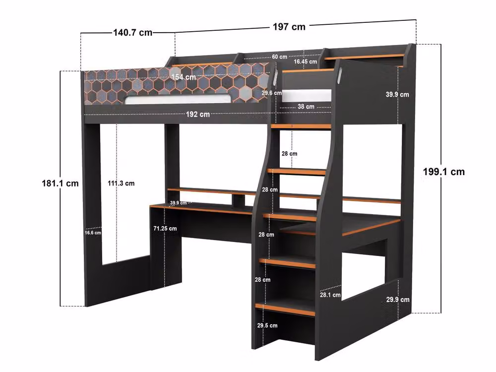 Recoil Ultimate Lumi Highsleeper Bed with Desk in Anthracite and Orange, Single Size – 3