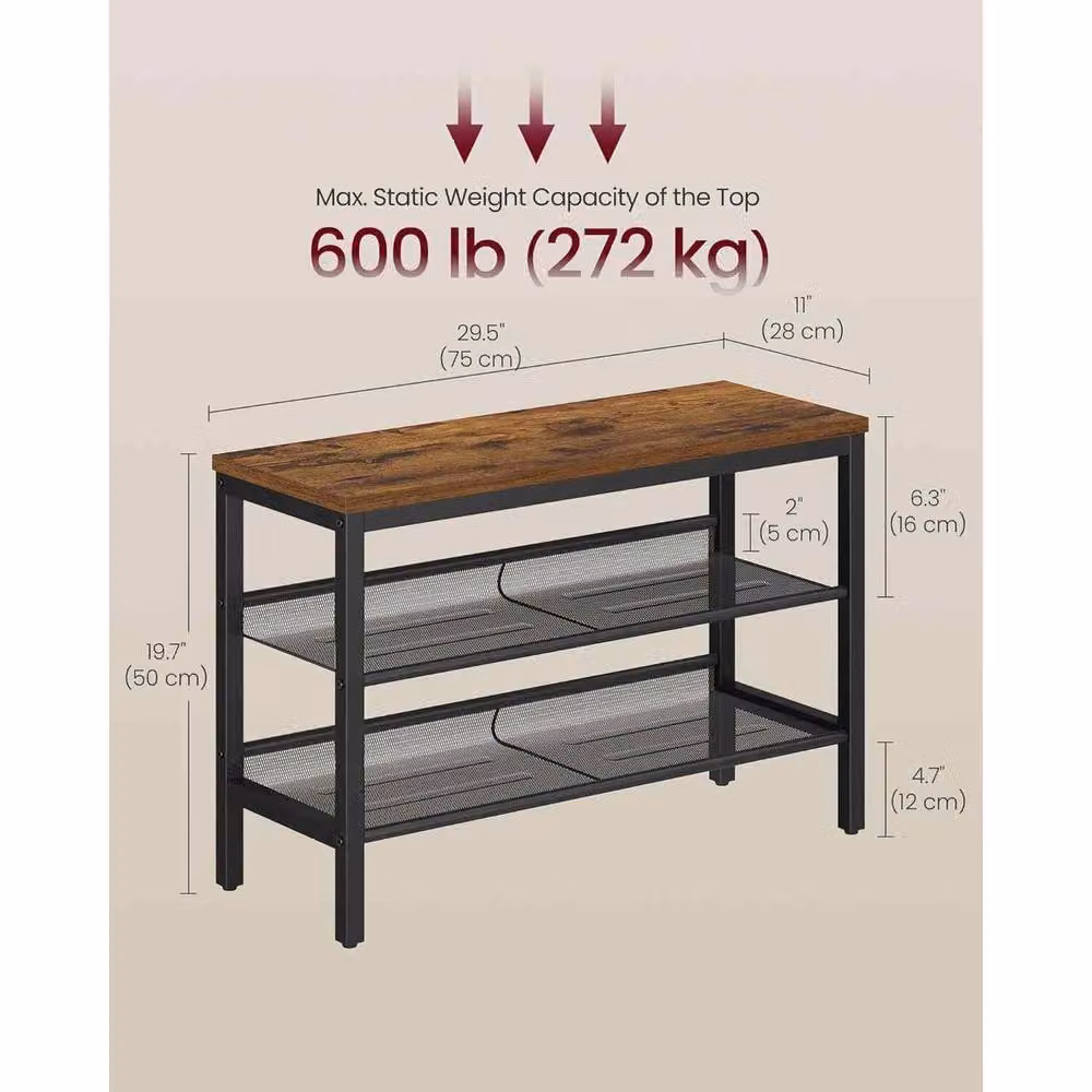 The Bazaarist Industrial 3 Tier Shoe Rack Bench in Brown and Black – 3
