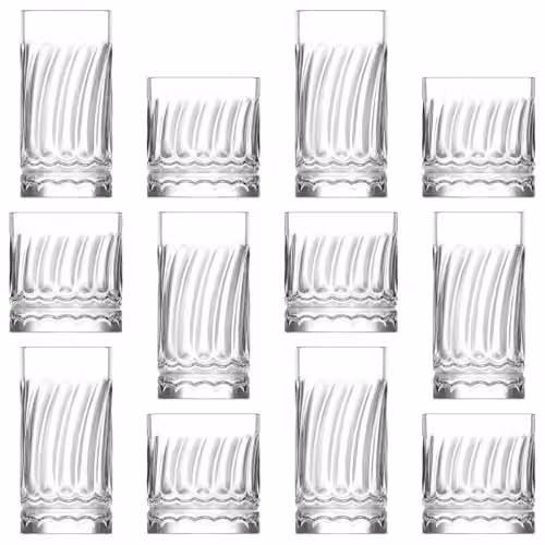 LAV 12 Piece Wave Geometric Glass Tumbler Set in Transparent