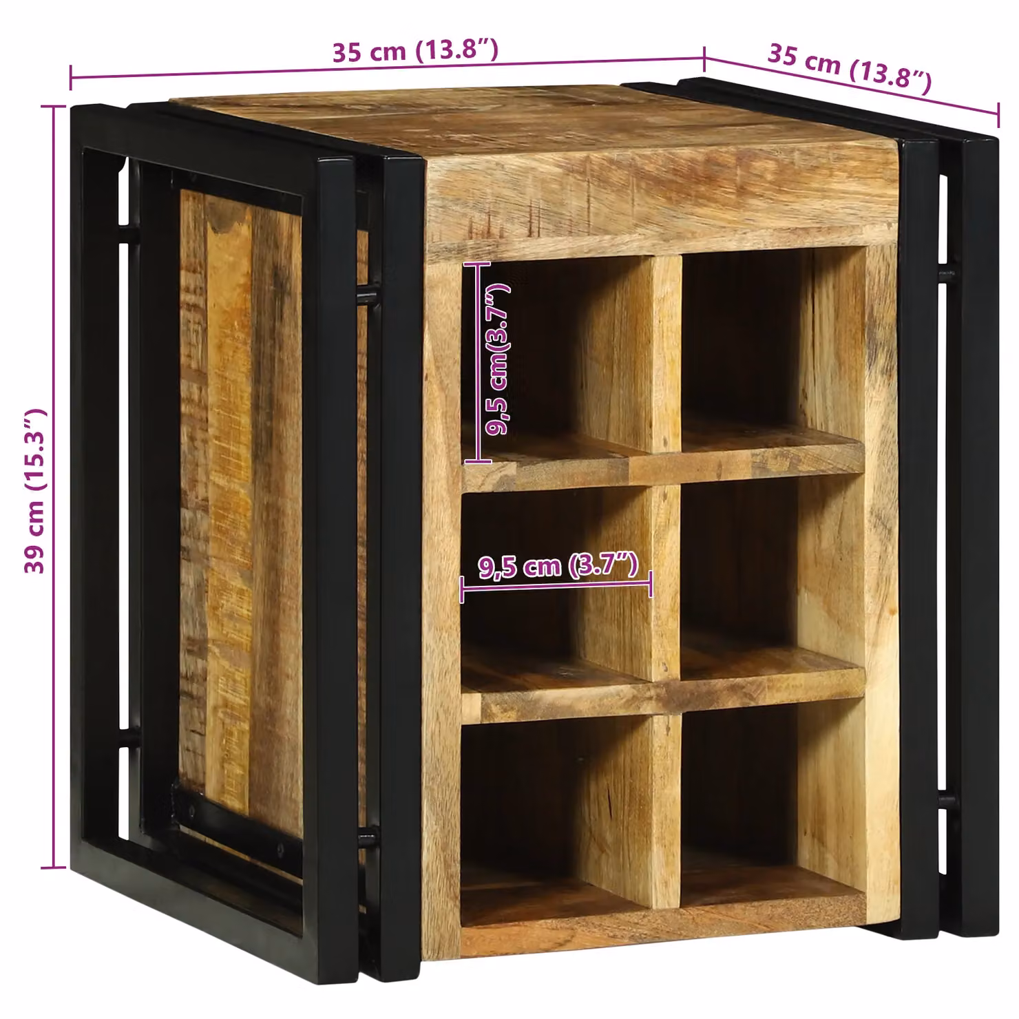 Berkfield Home Rustic Mango Wood Wine Rack, Brown, W/D/H: 34.5 x 35 x 39 cm – 5