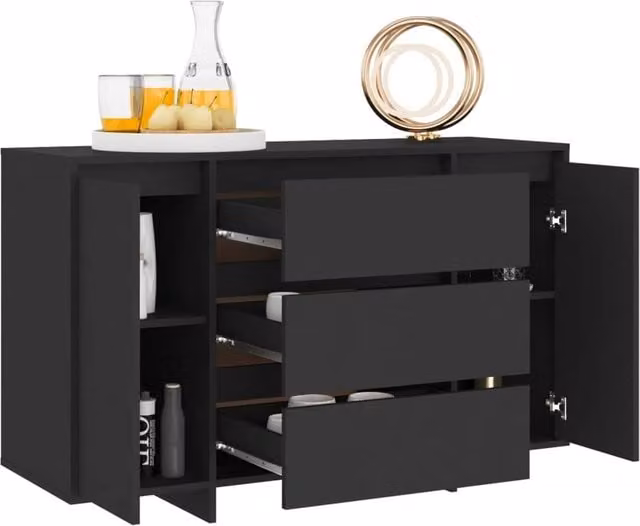 Berkfield Home Modern Black Sideboard with 3 Drawers, W/D/H: 120 x 41 x 75 cm