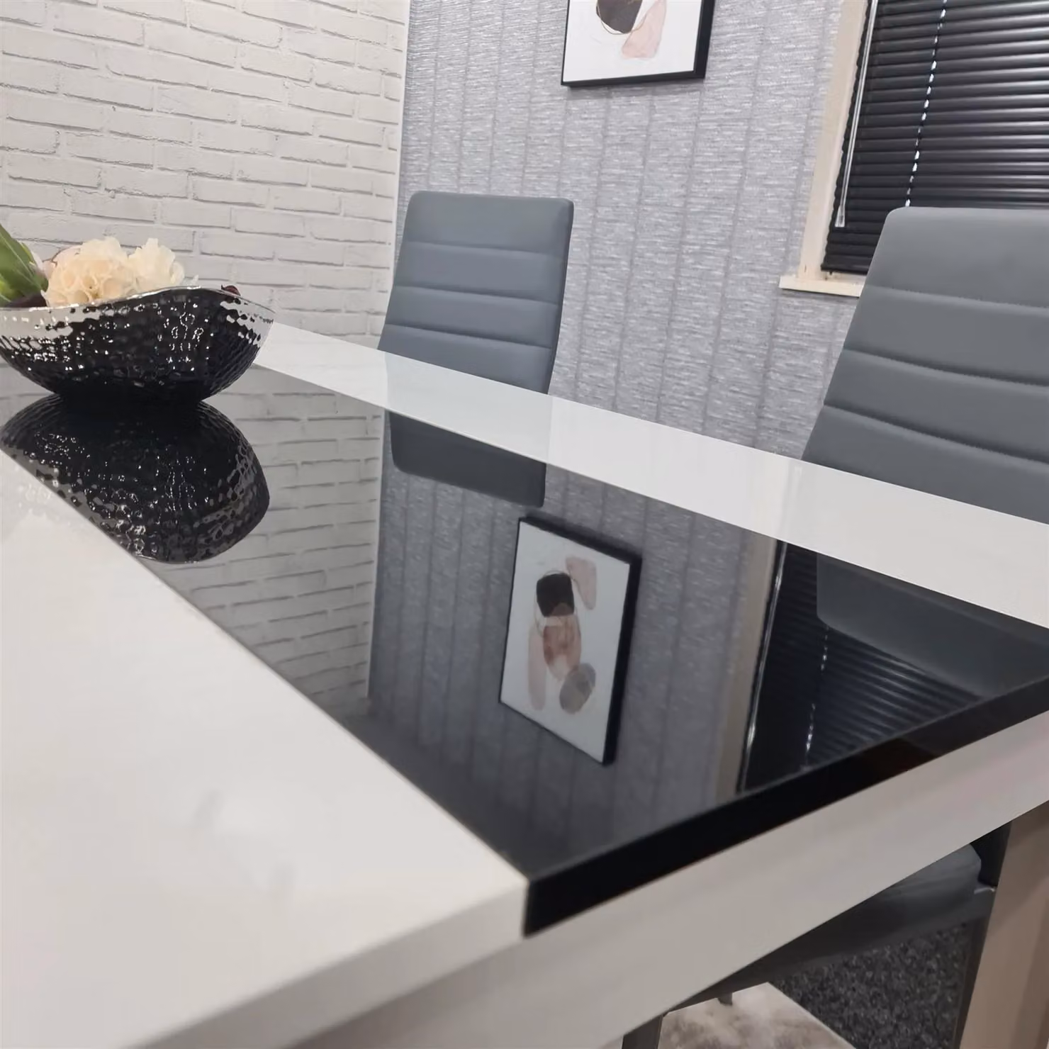 KOSY KOALA Modern Rectangular Dining Table and 4 Chairs Set in White, Black and Grey – 4