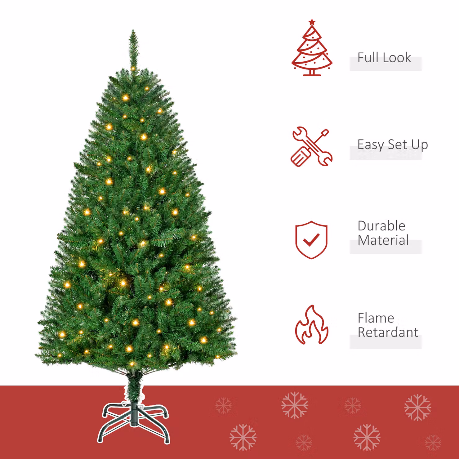 HOMCOM 5ft Prelit Artificial Christmas Tree with Warm White LED Lights, Green – 4