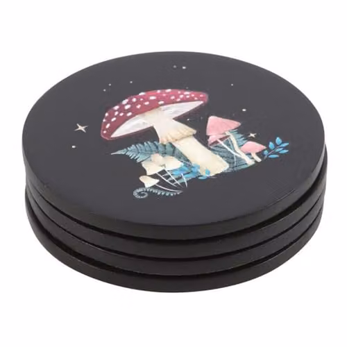 Something Different Wholesale Dark Forest Round Coaster Set in Black – 2