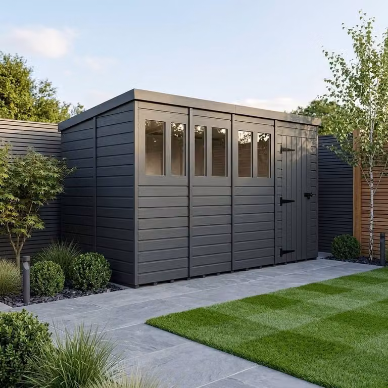 Buttercup Farm Grey Composite Pent Garden Shed with Single Door and Windows