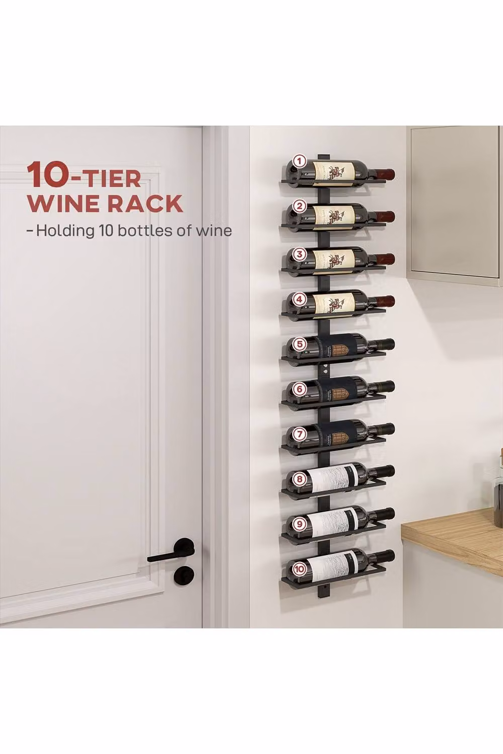 ERGOVEXA 10 Tier Metal Wall Mounted Wine Display Rack in Matt Black – 2