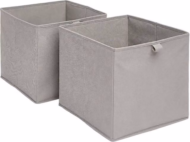 PAWNORA Foldable Fabric Storage Cube Boxes with Handles, Grey, 2 Pack