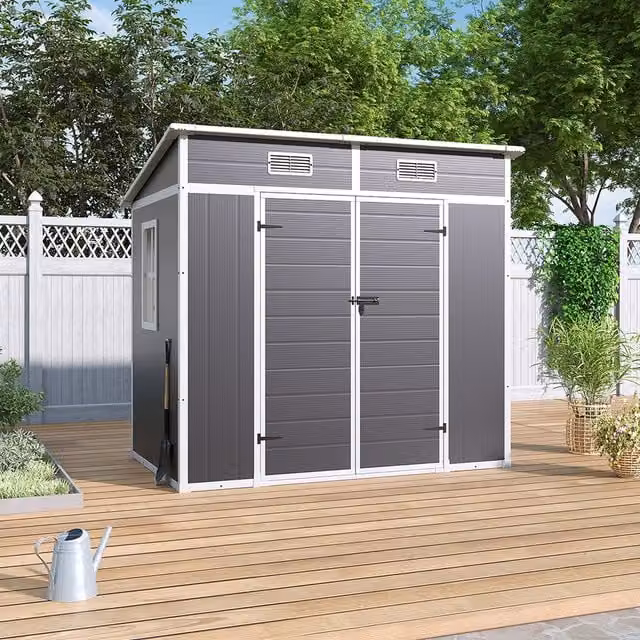 Lifeideas Grey Plastic Pent Tool Storage Shed with Window and Single Door, W/D/H: 182.88 x 121.92 x 223 cm