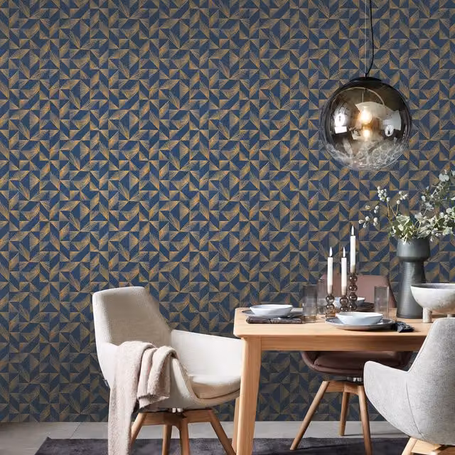 Anaglypta Highlights Cosmopolitan RD8144 Navy Blue Abstract Geometric Art Deco Paintable Wallpaper Roll