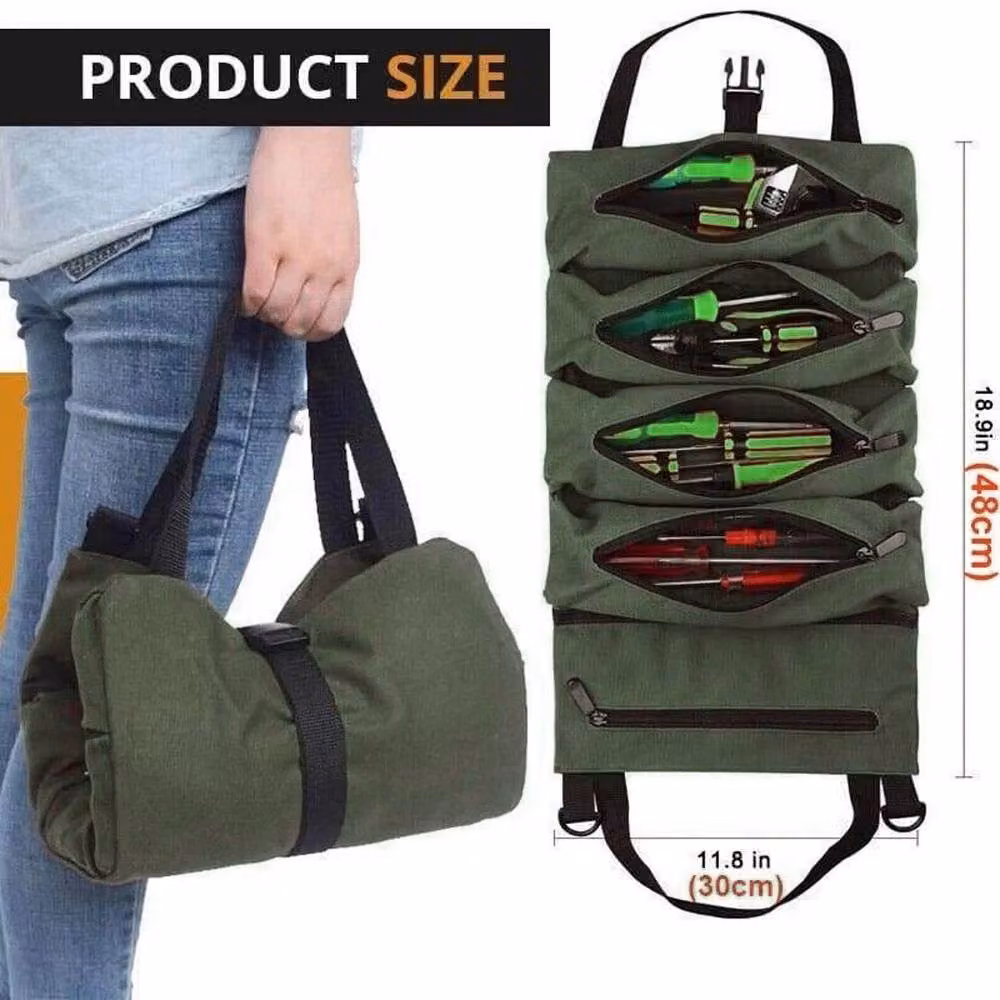 VOGREX Green Canvas Tool Roll Up Bag with Strap – 2