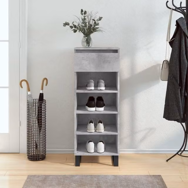 Berkfield Home Modern Shoe Cabinet in Concrete Grey, W/D/H: 40 x 36 x 105 cm – 1