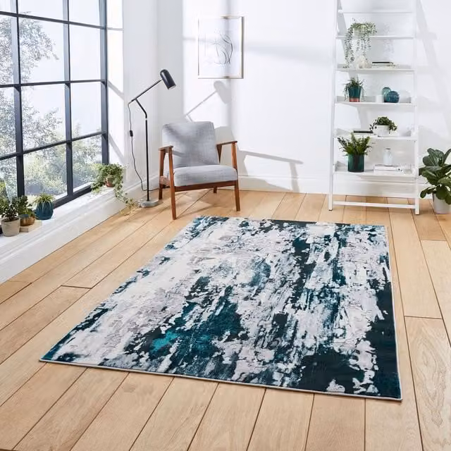 Terrys Apollo GR580 Modern Abstract Machine Woven Yarn Rug in Grey and Green, W: 200 cm, D: 290 cm