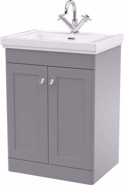 Balterley Grey 2-Door Freestanding Bathroom Floor Vanity Unit with Fireclay Basin, W: 60 cm, H: 86.5 cm – 1
