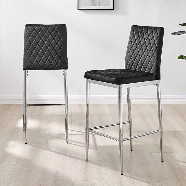 FurnitureboxUK Set of 2 Modern Milan Black Velvet Bar Stools with Chrome Legs