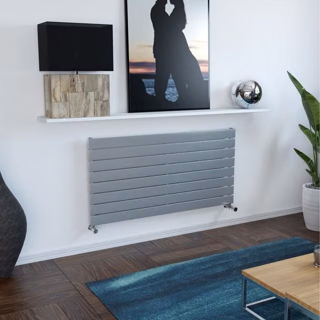Agadon Panio Horizontal Flat Panel Designer Radiator in Silver/Grey, W: 120 cm, H: 59.5 cm, D: 59.5 cm