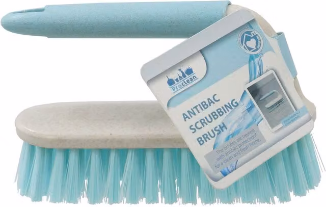 JVL Pro Clean Anti-Bacteria Scrubbing Brush with Handle in Blue – 1
