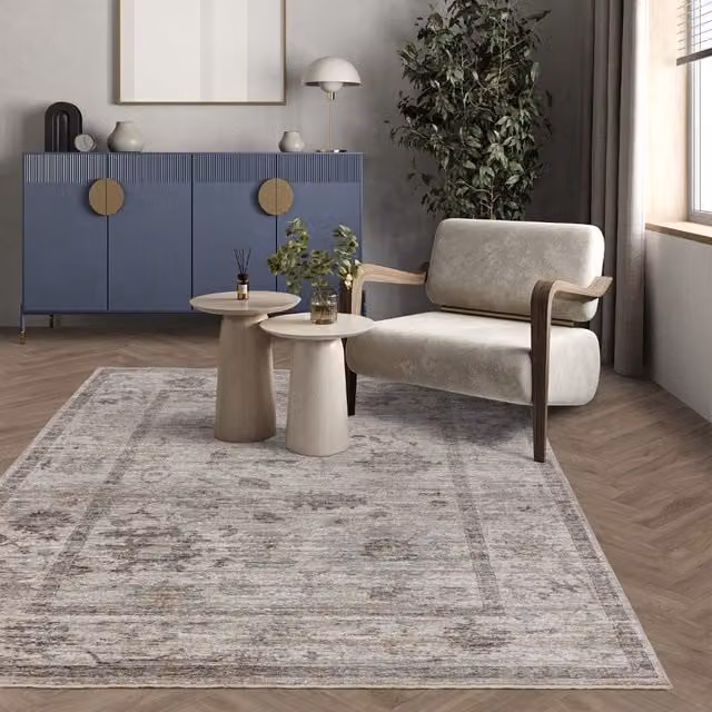 The Rug Shop UK Blue and Grey Floral Traditional Polyester Area Rug W: 200 cm, D: 300 cm – 1