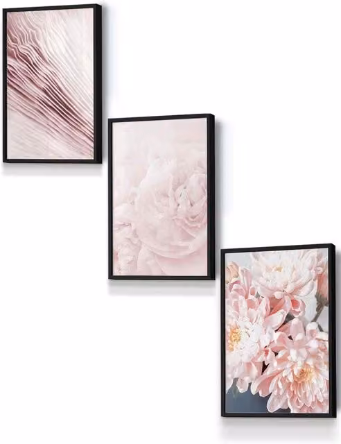 ARTZE Abstract Pink Macro Floral Framed Wall Art in Black, W: 33 cm, H: 45 cm, D: 0.2 cm
