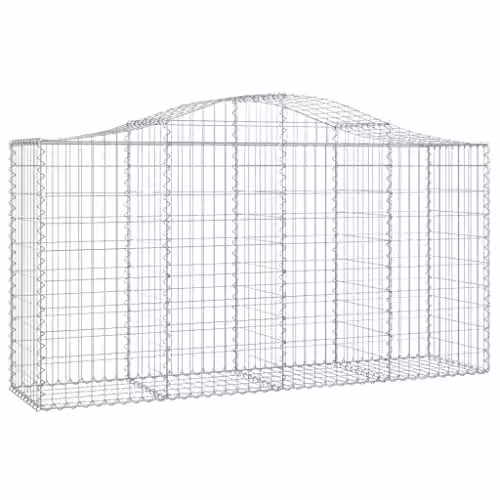 vidaXL 25-Piece Arched Gabion Baskets in Silver Galvanised Steel, W/D/H: 200 x 50 x 100/120 cm