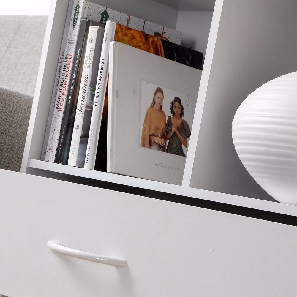 CALICOSY 4-Compartment Storage Shelf with Drawer, White, W/D/H: 62.0 x 29.5 x 80.0 cm – 3