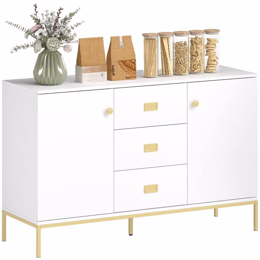 HOMCOM Modern White and Gold Sideboard Storage Cabinet, W/D/H: 120 x 39.5 x 77 cm – 2