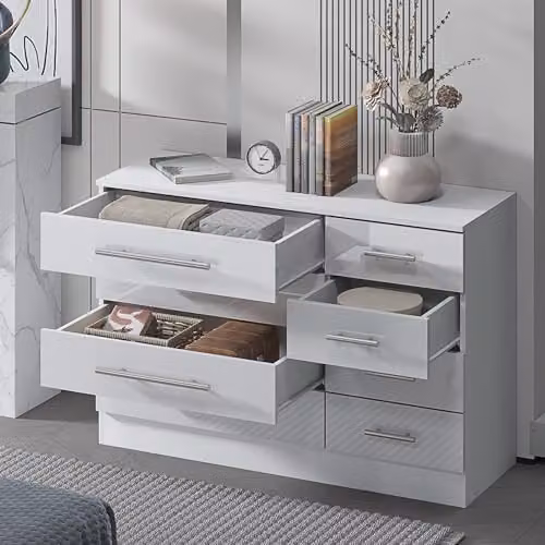 Harmin High Gloss 8 Drawer Sideboard in White – 2
