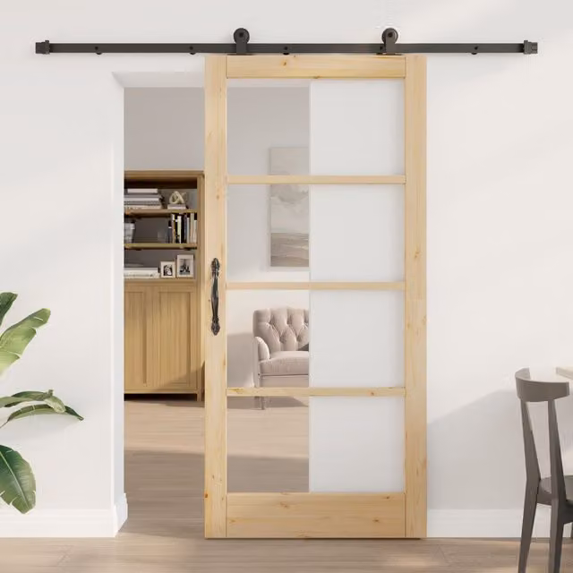 Berkfield Home Orkdal Minimalist Sliding Door with Hardware Set in Beige, W: 93 cm, H: 202 cm – 1