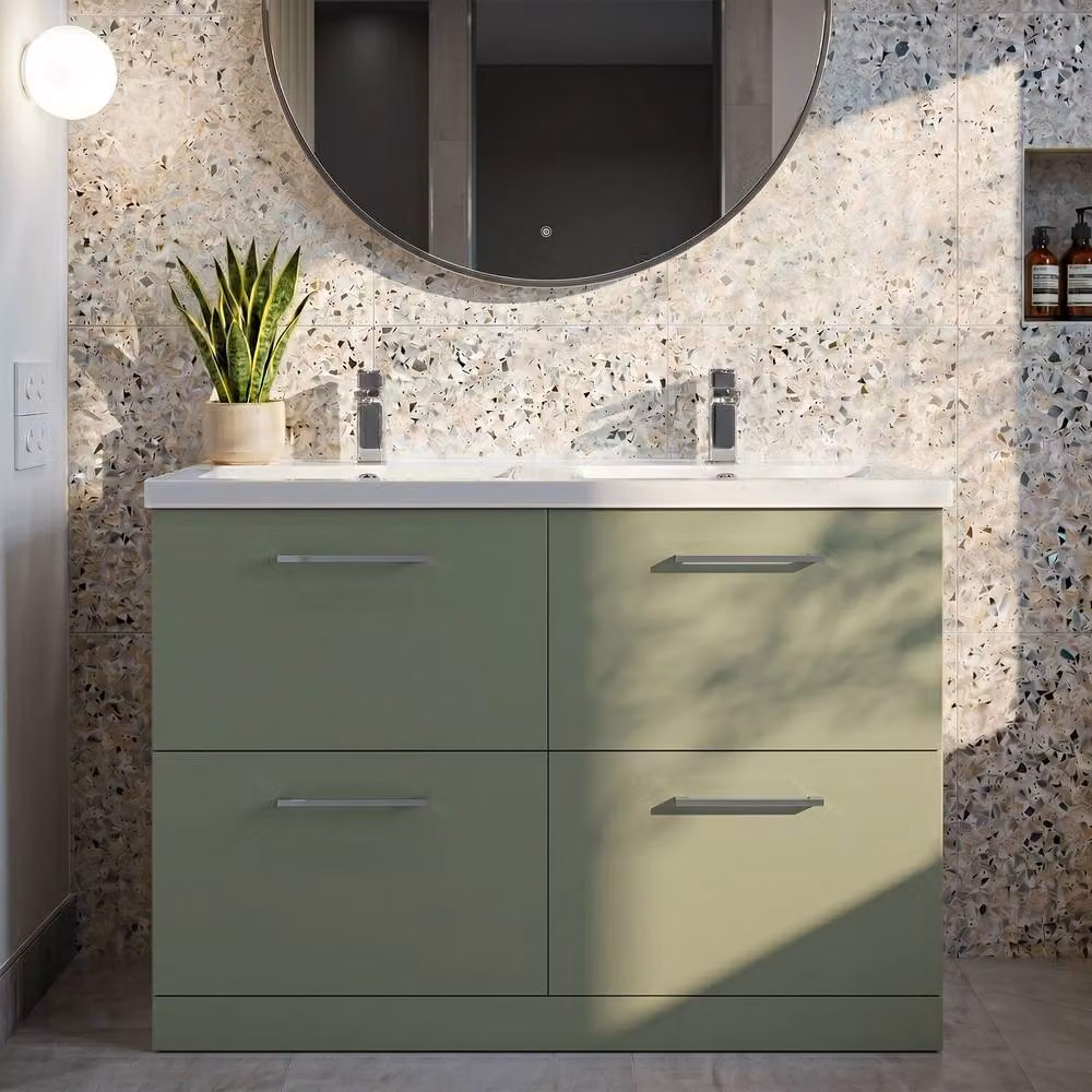 Balterley Level 1200mm Floor Standing 4 Drawer Unit and Double Basin in Satin Green – 2