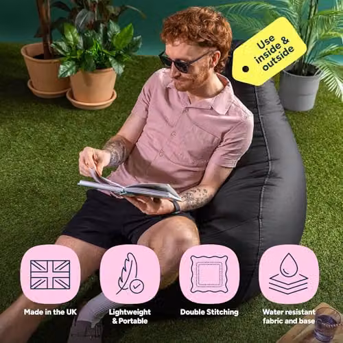 Bean Bag Bazaar 2 Pack of Black Water Repellent Outdoor Bean Bags with Filling Included – 3