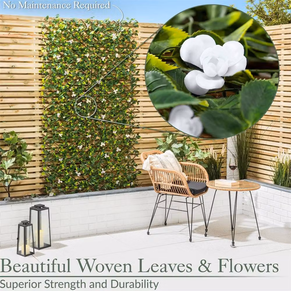 NESTLUNE White and Green Artificial Hedge Woven Garden Screening Fence, W: 100 cm – 2