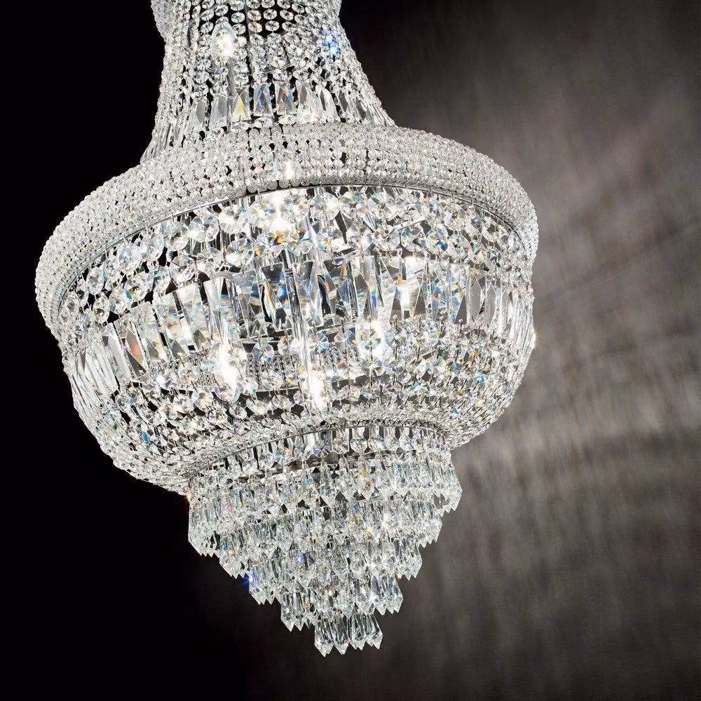 Netlighting Dubai Light Suspended Pendant Light in Chrome and Grey with Crystal Details and E14 Socket – 2