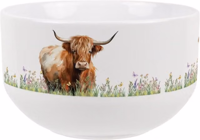 Purely Home Highland Cow Ceramic Cereal Bowl in Brown and White