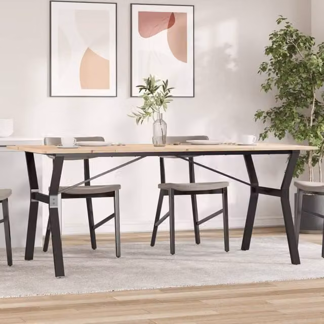 Berkfield Home Y-Frame Rectangular Dining Table in Brown Solid Pine and Steel, W: 180 cm, D: 90 cm, H: 75 cm