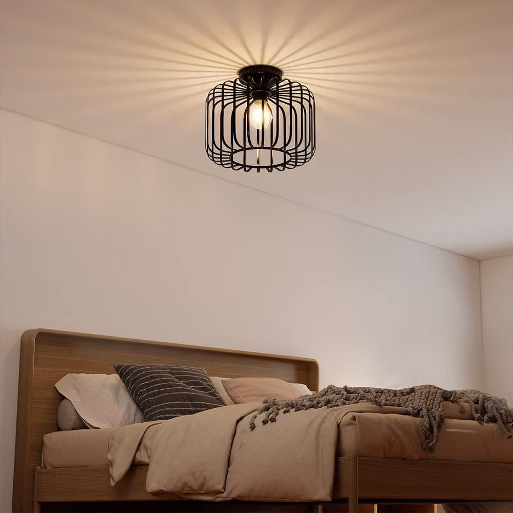 Emitto Industrial Metal Pendant Ceiling Light in Black with E27 Socket – 3
