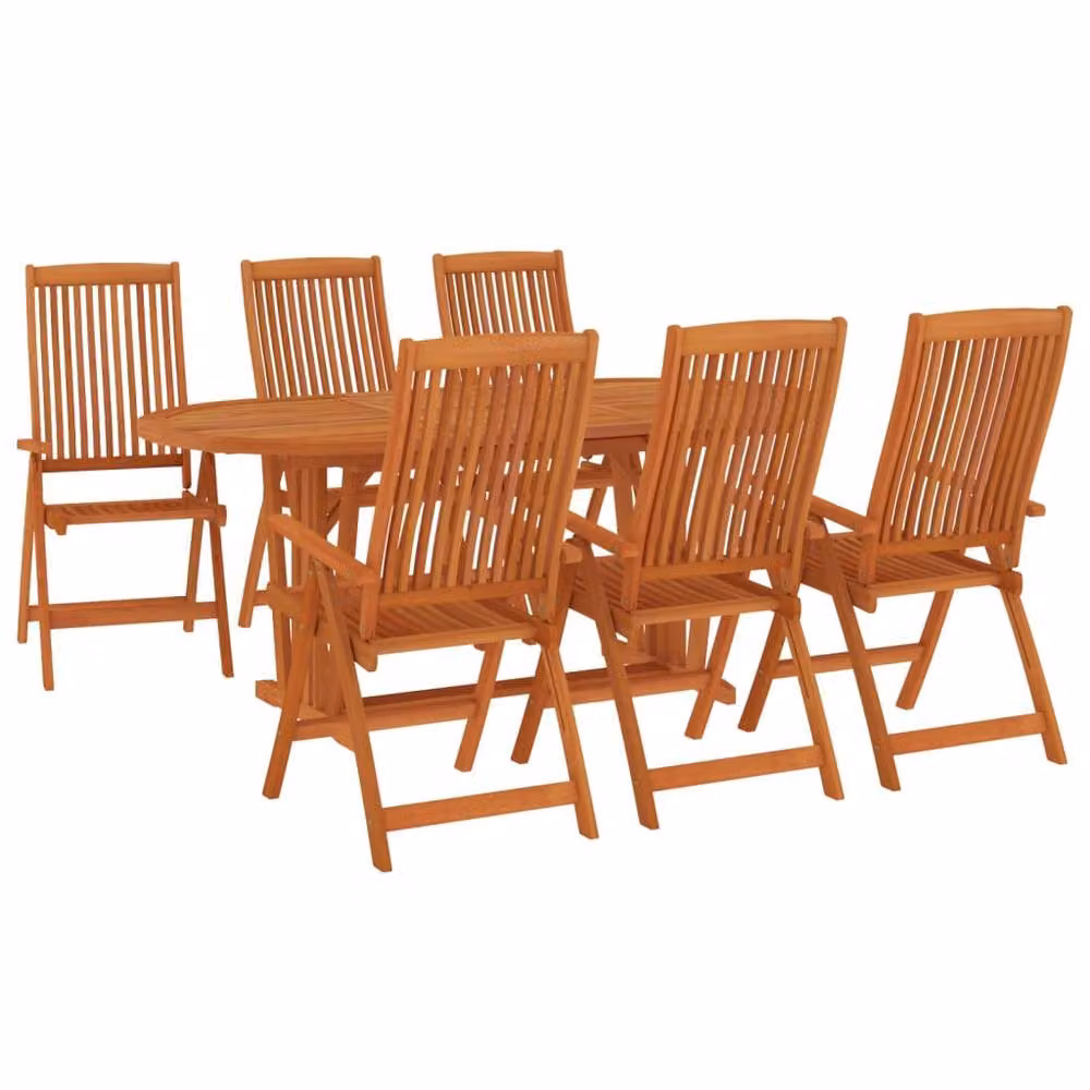Berkfield Home 7 Piece Rustic Solid Wood Eucalyptus Garden Dining Set in Brown – 3