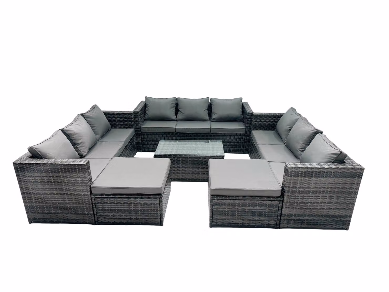 Fimous 11-Seater Patio Coffee Table Sofa Set with 2 Large Stools in Dark Grey – 2