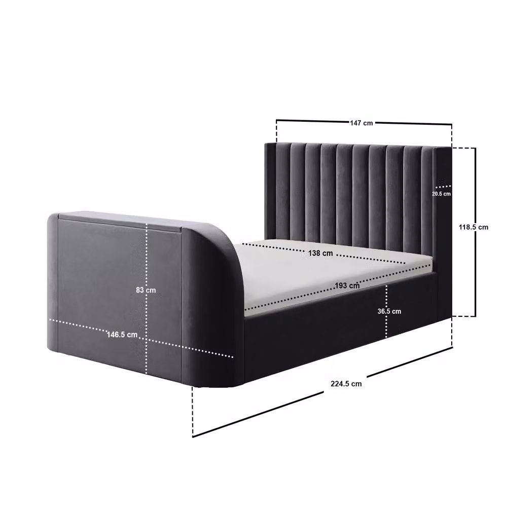 Flair Fallon TV Side Lift Ottoman Bed in Charcoal Grey Velvet, W/D/H: 200 x 160 x 118.5 cm (Super King) – 4