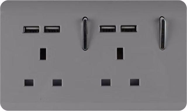 Trendi 2 Gang 13 Amp Double Switched USB Socket in Light Grey – 3
