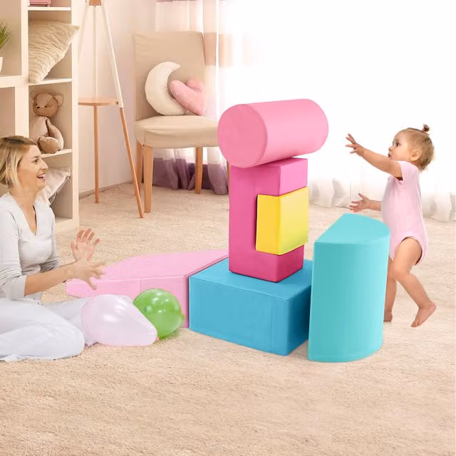 Costway 6 Piece Pink Foam Stacking Climb and Crawl Activity Playset