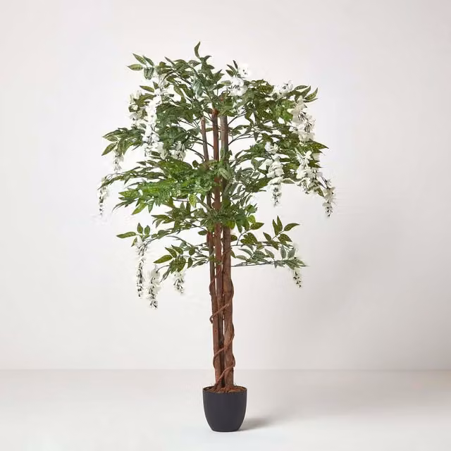 Homescapes Cream Artificial Wisteria Tree with Real Wood Trunk, Height: 152.4 cm