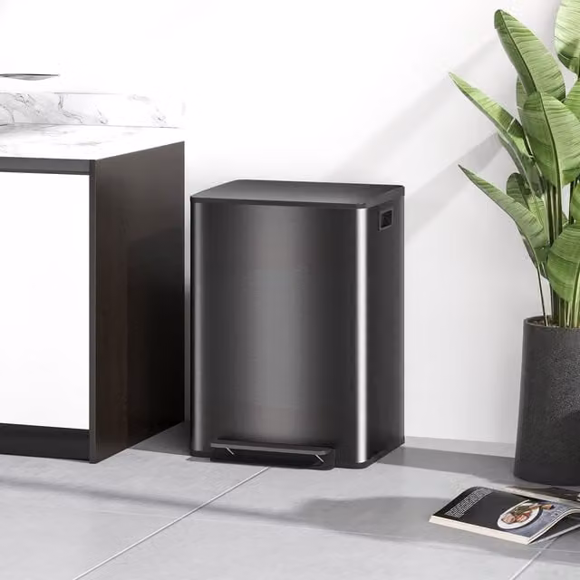 HOMCOM Double Kitchen Pedal Bin with Soft Close Lid and Removable Inner Buckets, Black, Height: 66.8 cm