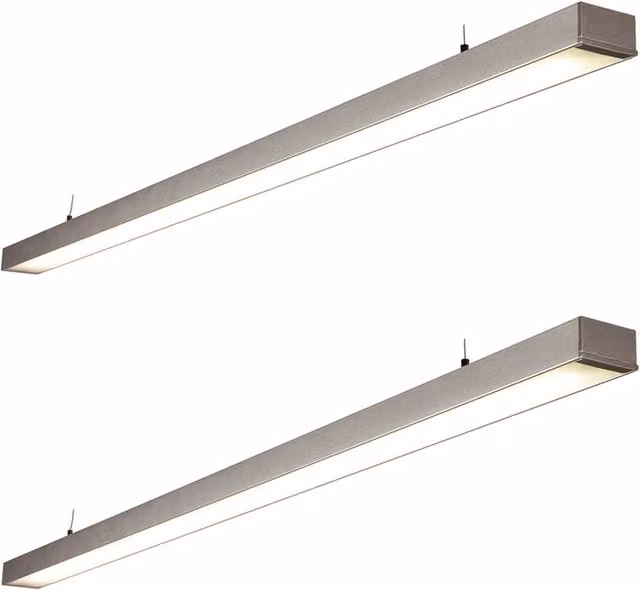 Loops 2 Pack Commercial LED Suspension Bar Light in Silver, W: 149.4 cm, D: 6.8 cm, 26W CCT LED Module