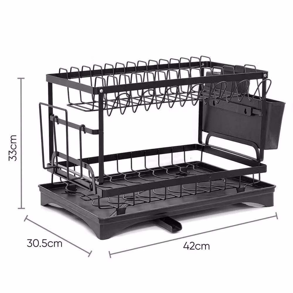 NESTLUNE 2 Tier Dish Drying Rack with Cutlery Holder and Plate Stand, Black, W: 100 cm, D: 15 cm, H: 15 cm – 2