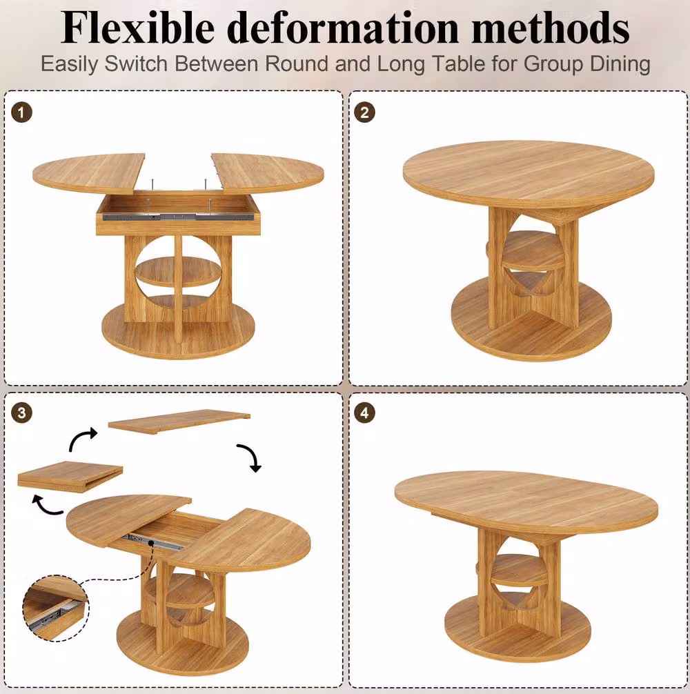 STILVORA Extendable Round Dining Table in Brown, W/D/H: 110 x 110 x 76 cm – 4
