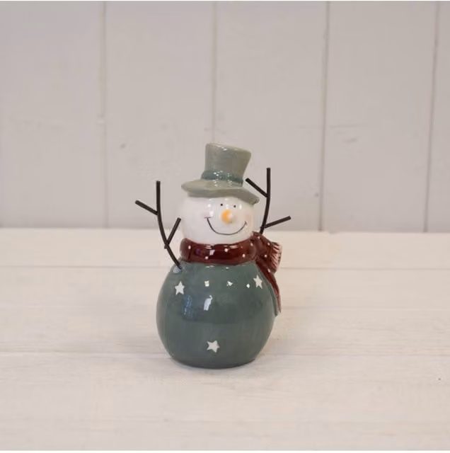 KDMD Ceramic Snowman Tabletop Decoration in Dark Green and White